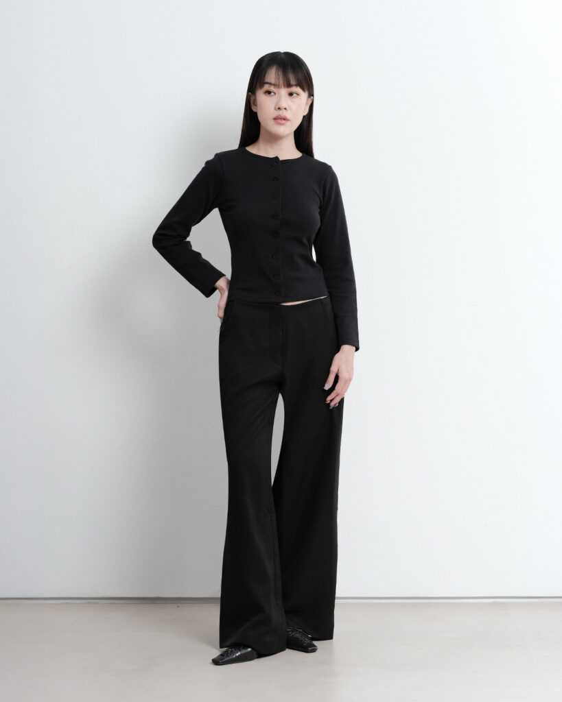 Woman wearing the black Long Sleeve T-shirt